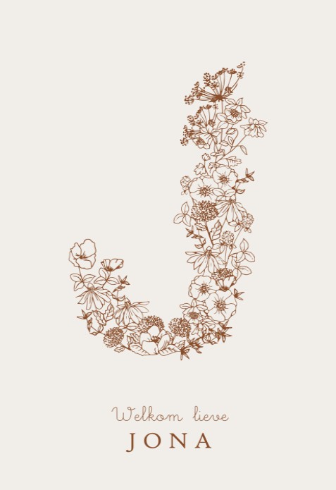 Geboortekaartje romantisch botanisch monogram