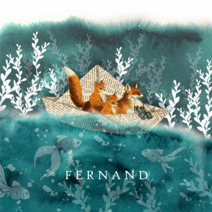 Geboortekaartje watercolour met retro vosjes en vissen