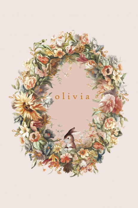 Geboortekaartje romantische bloemenkrans met foliedruk