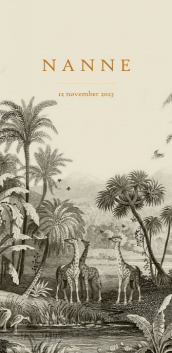 Geboortekaartje jungle engraved in vintage mono kleuren