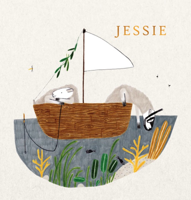 Geboortekaartje schaapjes in bootje Anne-Brechtje