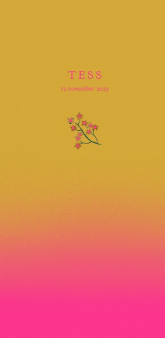 Geboortekaartje stoer fel roze met okergeel