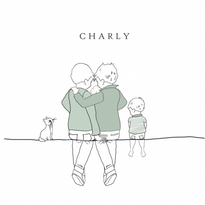 Geboortekaartje twee vaders met baby