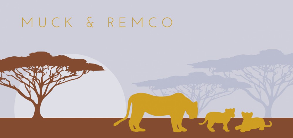 Geboortekaartje tweeling leeuwen Afrika