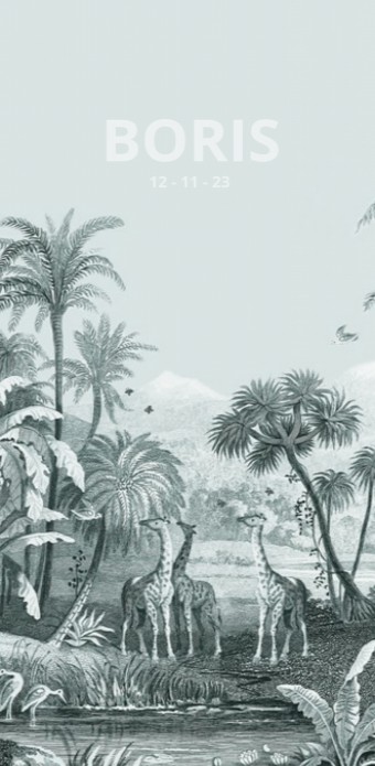 Geboortekaartje vintage blauw jungle