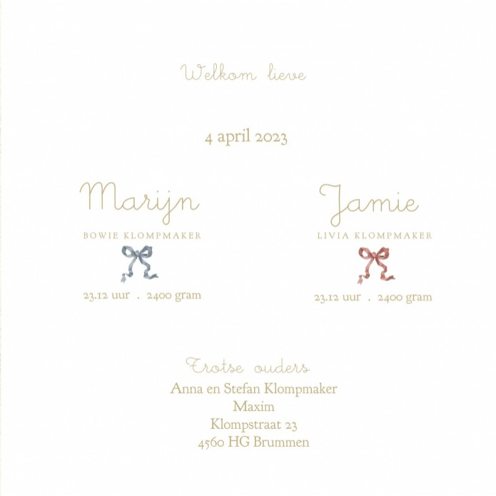 Geboortekaartje vintage wiegje tweeling. Een prachtige retro geboortekaartje met twee babies in een mandje. Grote zus kijkt toe wat haar nu toch is overkomen. Bewerk de kaart zelf in de editor en vraag eens een gratis proefkaart aan. We hebben nog veel me