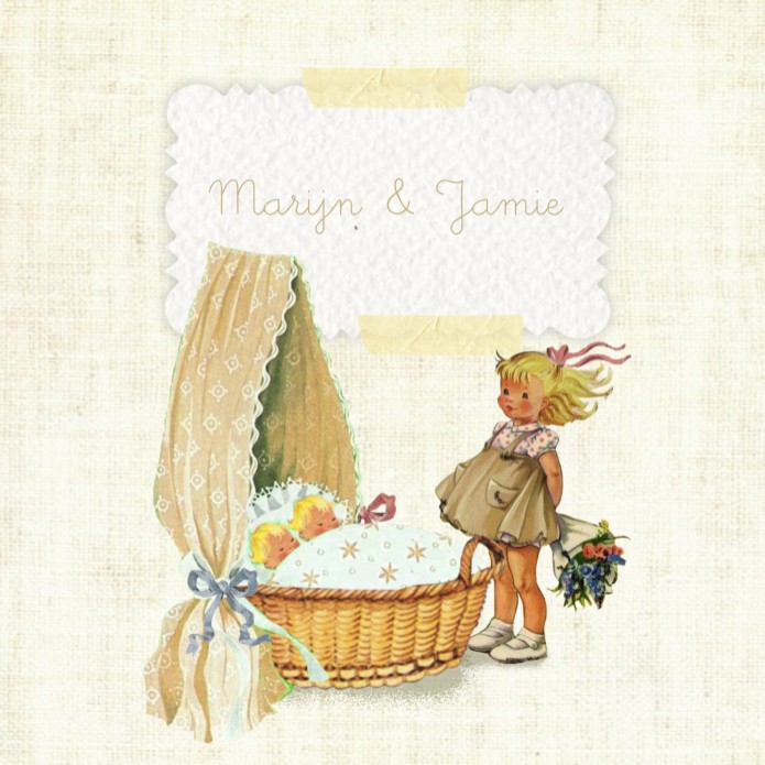 Geboortekaartje vintage wiegje tweeling