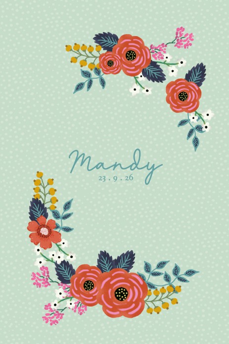 Geboortekaartje met handgetekende bloemen