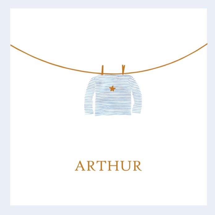 Geboortekaartje waslijn met Bretons truitje in folie