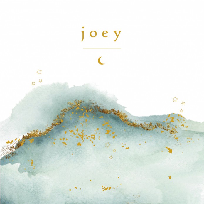 Geboortekaartje watercolor met glitters, maantje en sterren