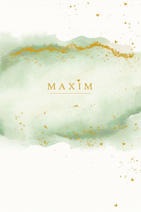 Geboortekaartje watercolour met foliedruk glitter hartjes en sterretjes