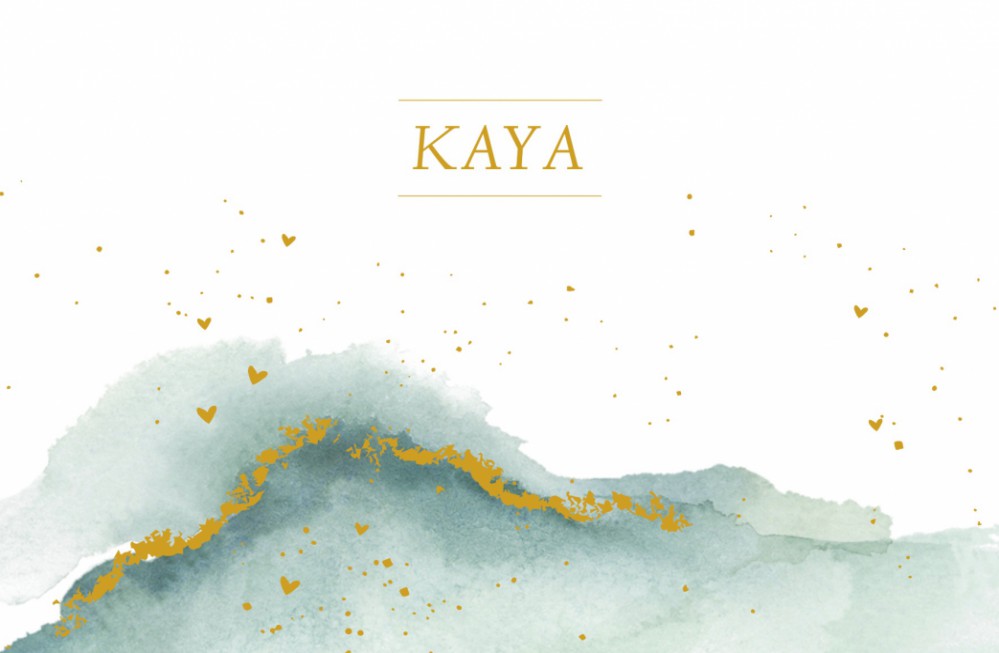 Geboortekaartje watercolour met foliedruk glitters en hartjes