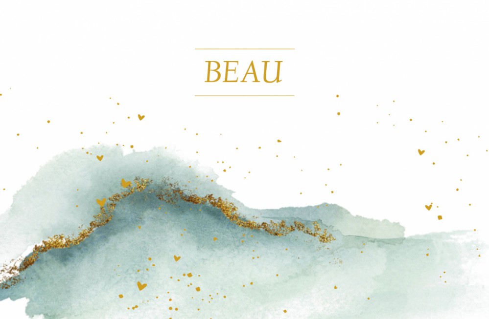 Geboortekaartje watercolour met foliedruk glitters en hartjes