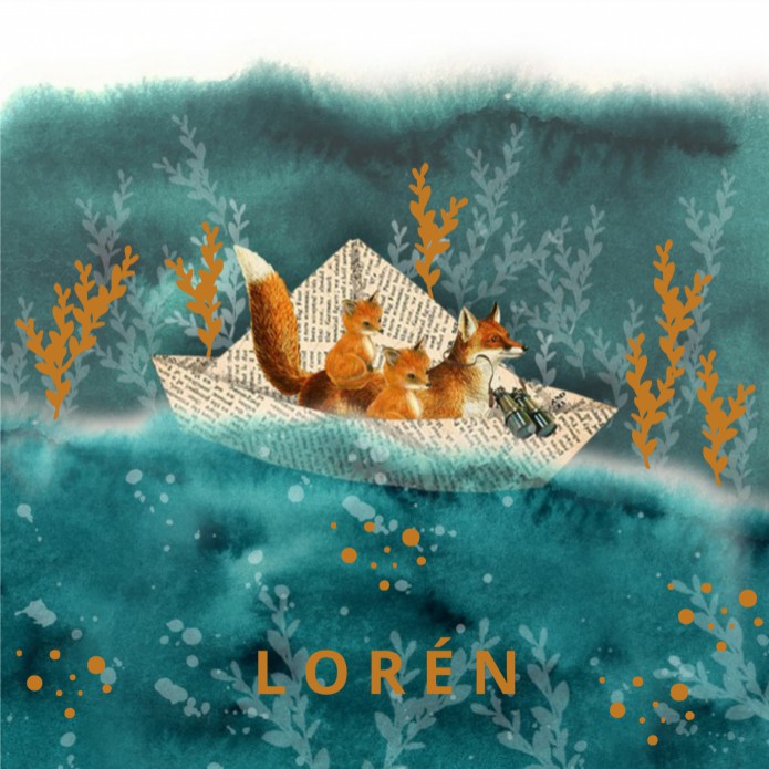 Geboortekaartje watercolour met retro vosjes en vissen