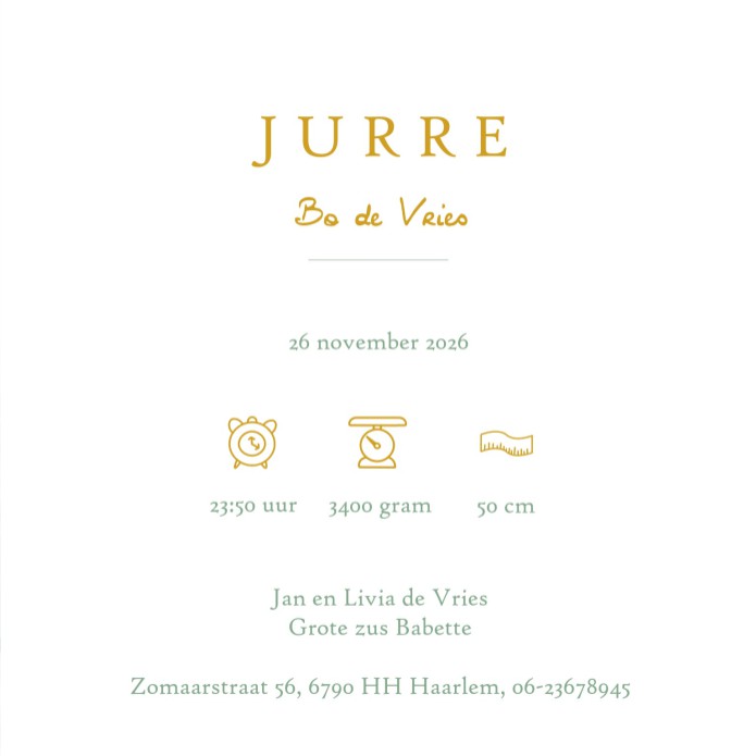 Geboortekaartje met aquarel achtergrond en folie accenten. Een prachtig minimalistisch geboortekaartje met handgeschilderde elementen. De folie maakt het een bijzonder geheel. Met de editor kun je zelf nog de kaart personaliseren, de beeldbank geeft je ru