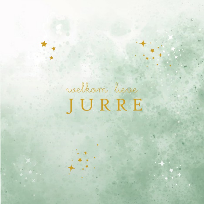 Geboortekaartje met aquarel achtergrond en folie accenten. Een prachtig minimalistisch geboortekaartje met handgeschilderde elementen. De folie maakt het een bijzonder geheel. Met de editor kun je zelf nog de kaart personaliseren, de beeldbank geeft je ru