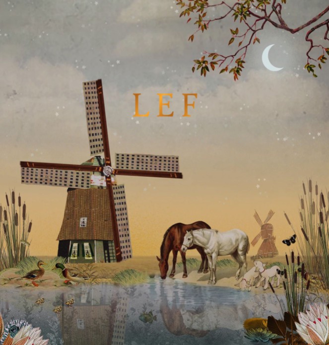 Geboortekaartje weiland met molen en paarden. De lammetjes kijken naar de eenden in de sloot. Een sereen en romantisch geboortekaartje voor iedereen die van illustratieve geboortekaartjes houdt.
