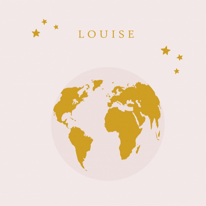 Geboortekaartje wereldbol foliedruk