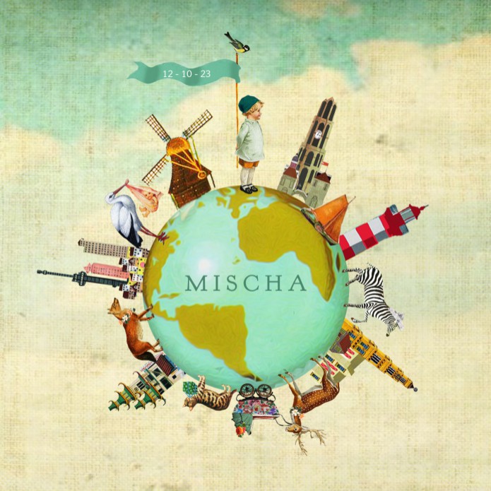 Geboortekaartje wereldbol steden