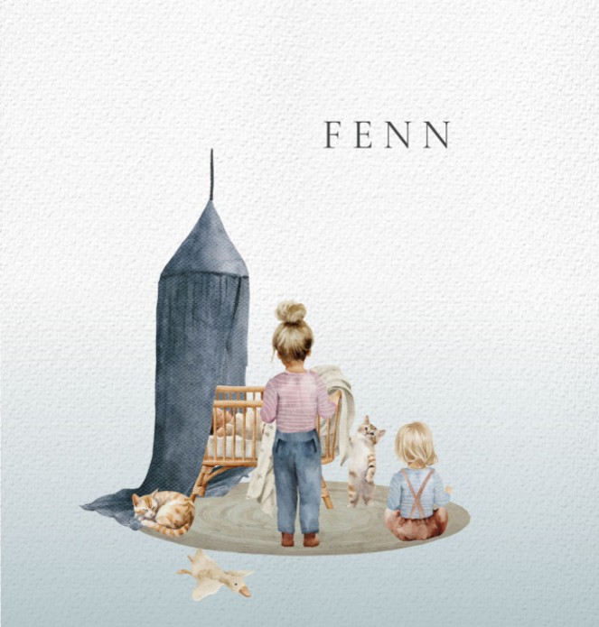 Geboortekaartje wiegje met broer en zus