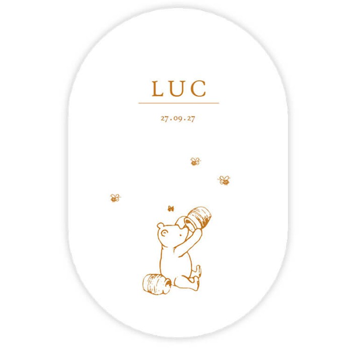 Een uniek geboortekaartje in ovaal vorm! Dat is weer eens wat anders dan vierkant of rechthoek. De klassiek Winnie the Pooh in folie staat daar prachtig bij. Een bijzonder geboortekaartje door zijn bijzondere vorm en folie. Kijk ook eens naar de andere Wi