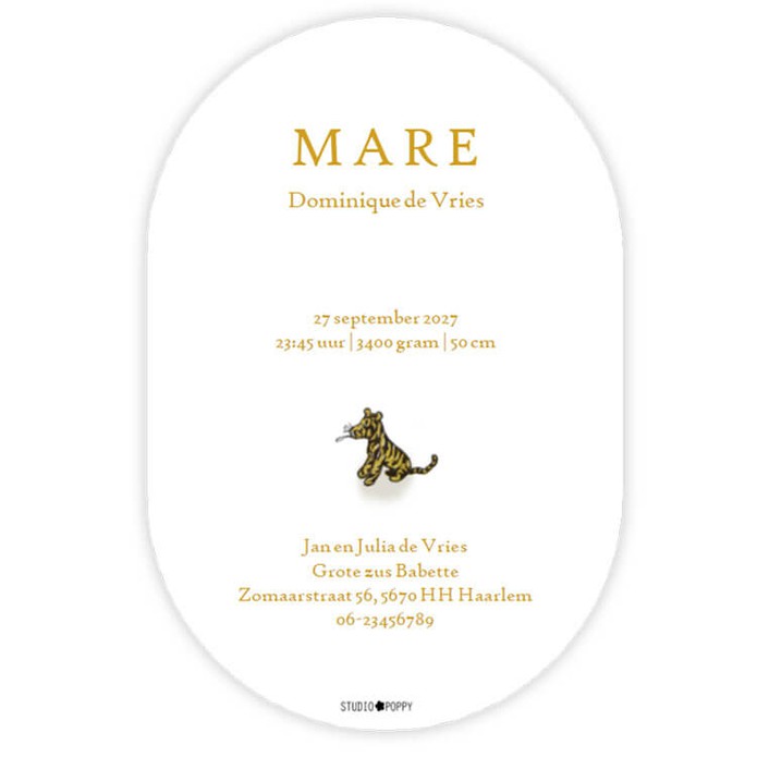 Een uniek geboortekaartje in ovaal vorm! Dat is weer eens wat anders dan vierkant of rechthoek. De klassiek Winnie the Pooh in folie staat daar prachtig bij. Een bijzonder geboortekaartje door zijn bijzondere vorm en folie. Kijk ook eens naar de andere Wi