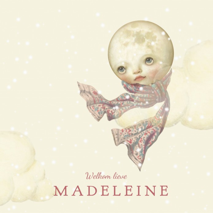 Geboortekaartje winter maantje met wolkjes en sterren