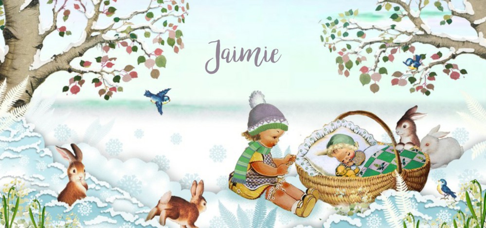 Geboortekaartje winter tuin met wiegje en grote zus