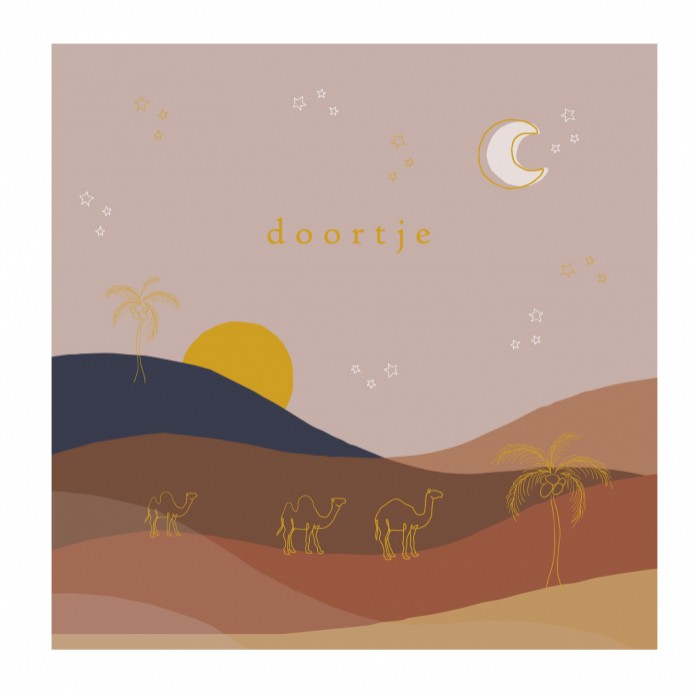 Geboortekaartje woestijn met kamelen en sterren