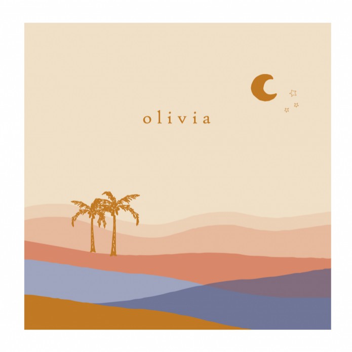 Geboortekaartje woestijn met palmen en maan