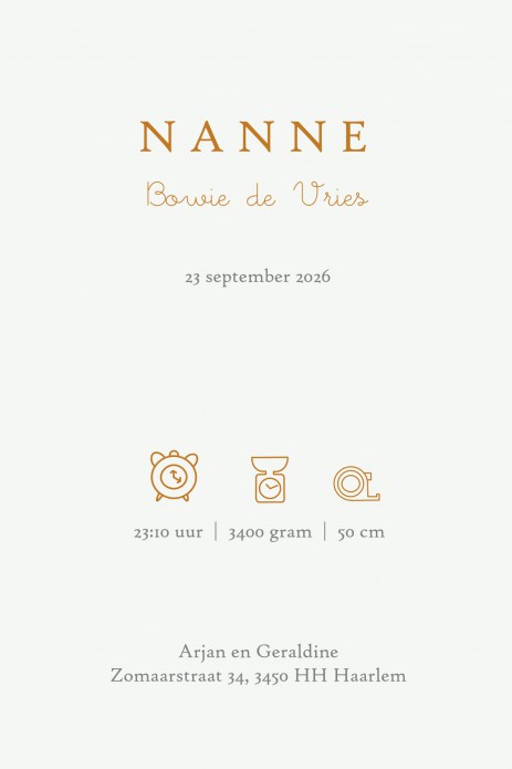 Geboortekaartje bohemian met babykleertjes, babykamer spulletjes in boho stijl in warme pastel tinten. Een lief geboortekaartje waar je met behulp van de beeldbank jouw eigen draai aan kan geven. Een bedje en een kapstokje of alleen het wandrekje met baby