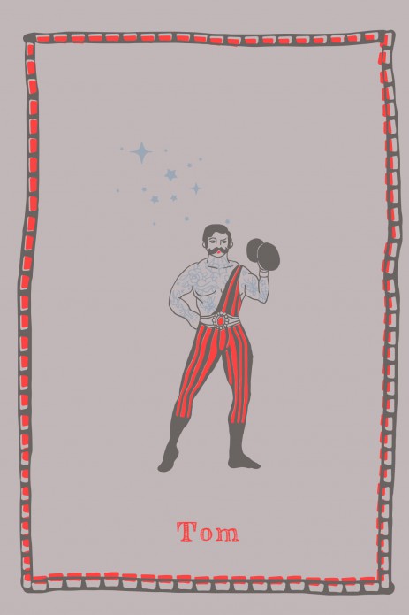 Geboortekaartje gewichtheffer vintage circus