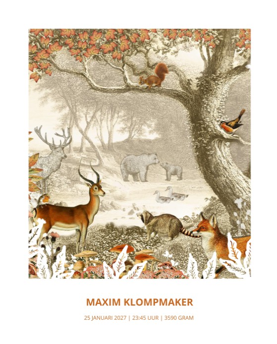 Geboorteposter bosdieren