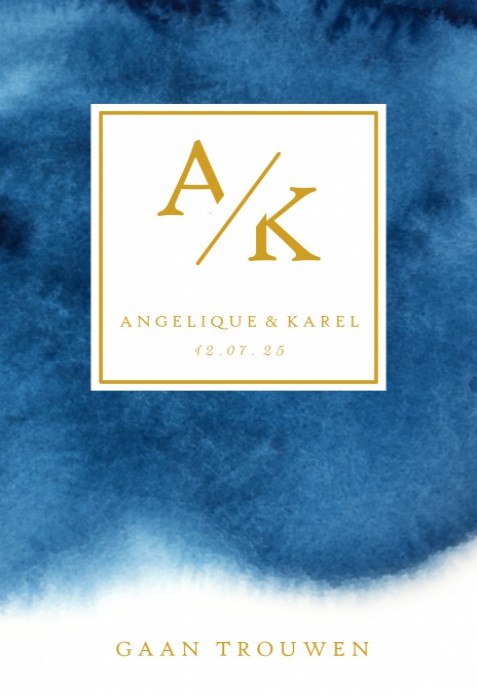 Watercolour trouwkaart met kader en monogram