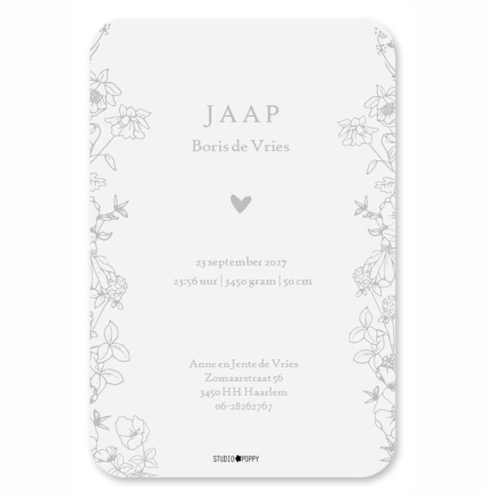 Geboortekaartje romantisch botanisch monogram