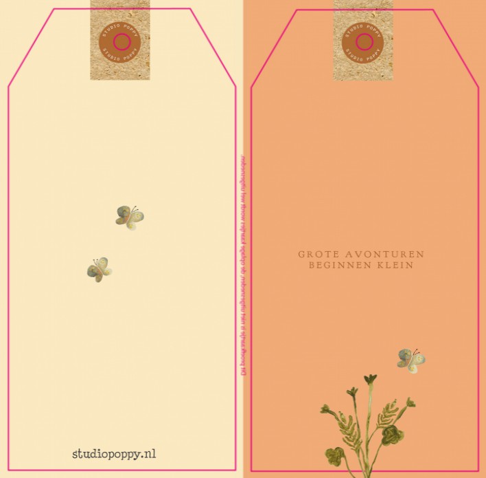 Labelkaartje zalm roze met initialen