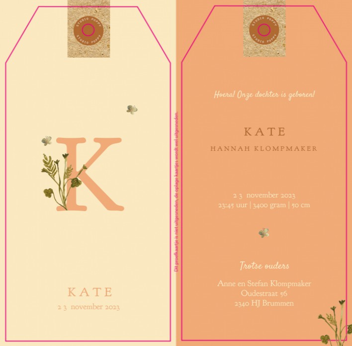 Labelkaartje zalm roze met initialen