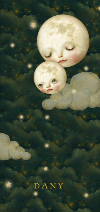 Staande kaart met mama maan en baby maantje