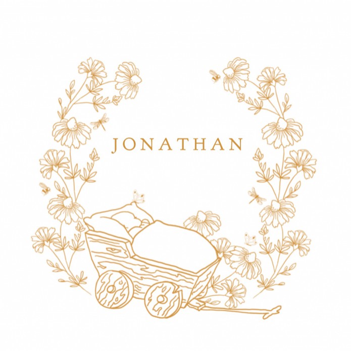 Lief geboortekaartje wit met oker madeliefjes