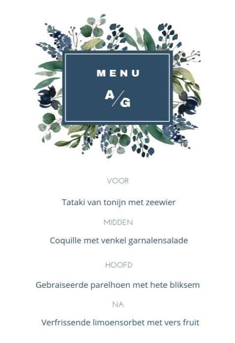 Menu kaart bruiloft bladeren en takjes