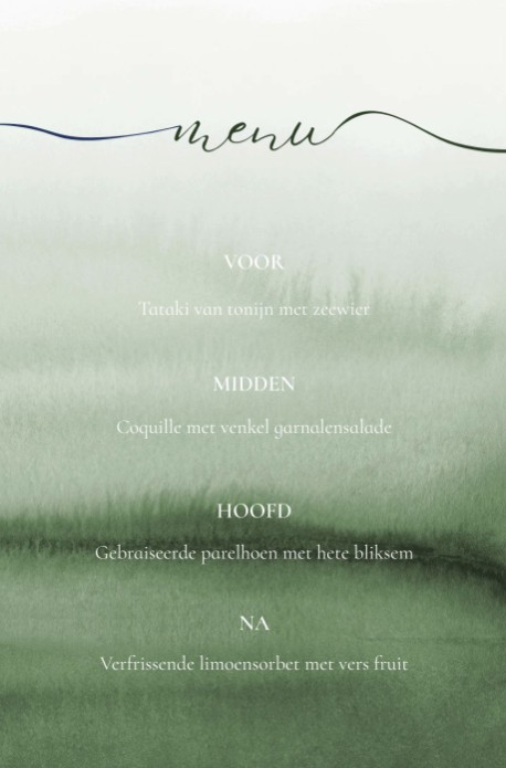 Menu kaart bruiloft waterverf groen ombre