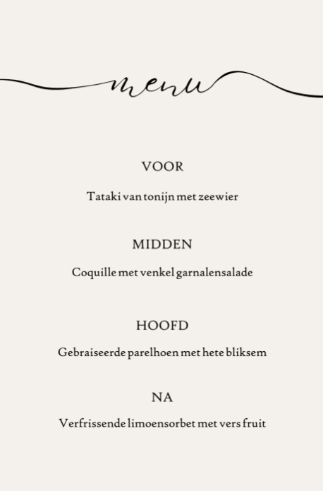 Menu kaart bruiloft minimalist