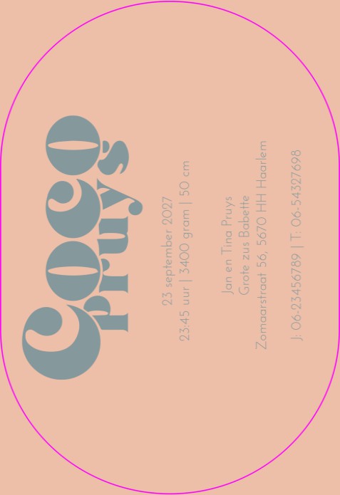 Ovaal geboortekaartje grafisch blauw roze