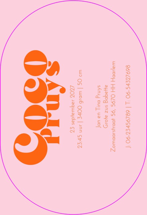 Ovaal geboortekaartje color splash grafisch