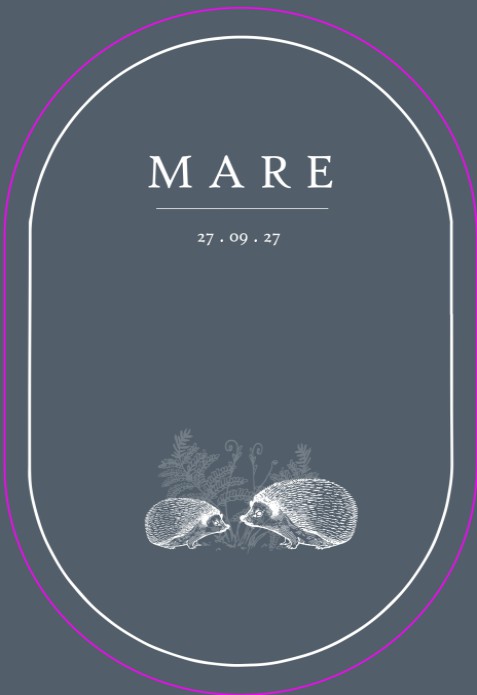 Ovaal geboortekaartje met lijntekening bosdieren