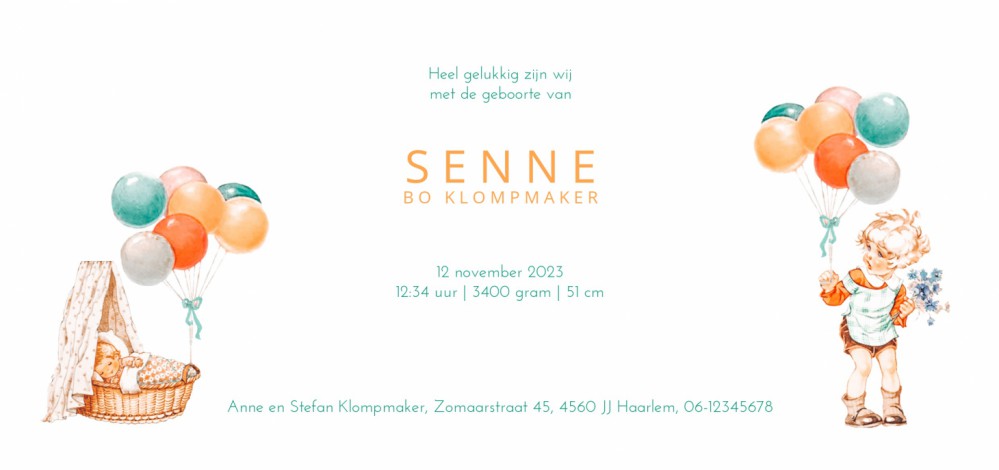 Geboortekaartje muziek parade met gitaar en trompet. Retro geboortekaartje, tijdloos en grappig om het de geboorte van jullie kindje mee aan te kondigen. Maak gebruik van de handige designtool om jouw eigen teksten te plaatsen. Ben je tevreden? Bestel dan