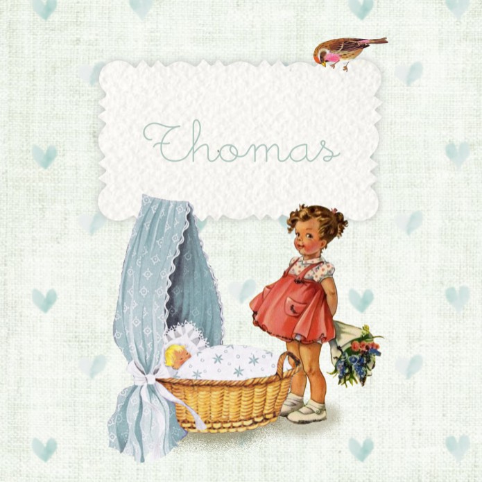 Retro geboortekaartje grote zus