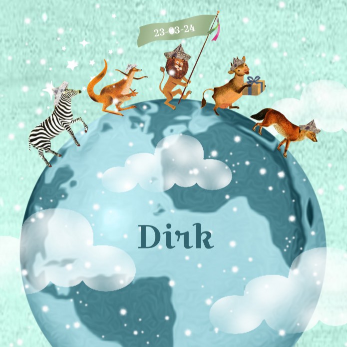 Retro geboortekaartje met wereldbol winter