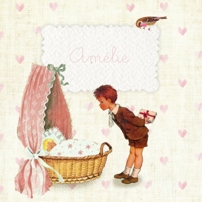 Retro geboortekaartje zusje