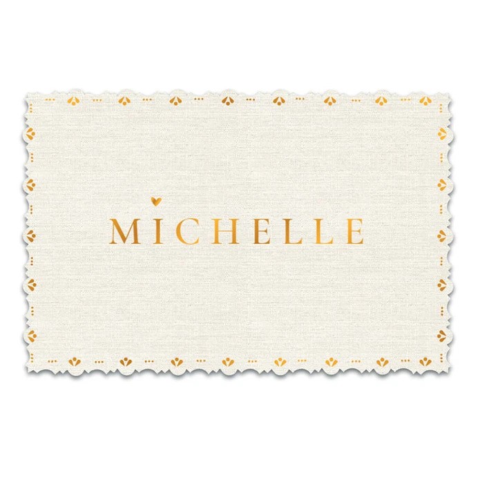 Klassiek geboortekaartje linnen look met schulprandje